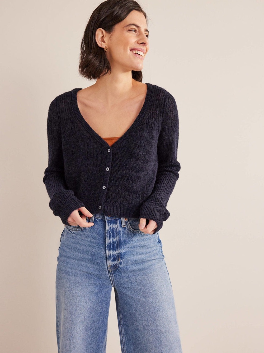 BODEN Cropped Fluffy Cardigan Navy Size Medium